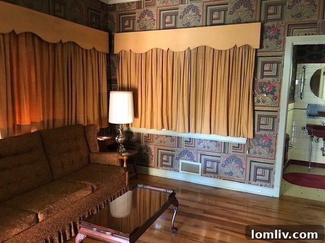 Vintage 1950s living room with original wood floors