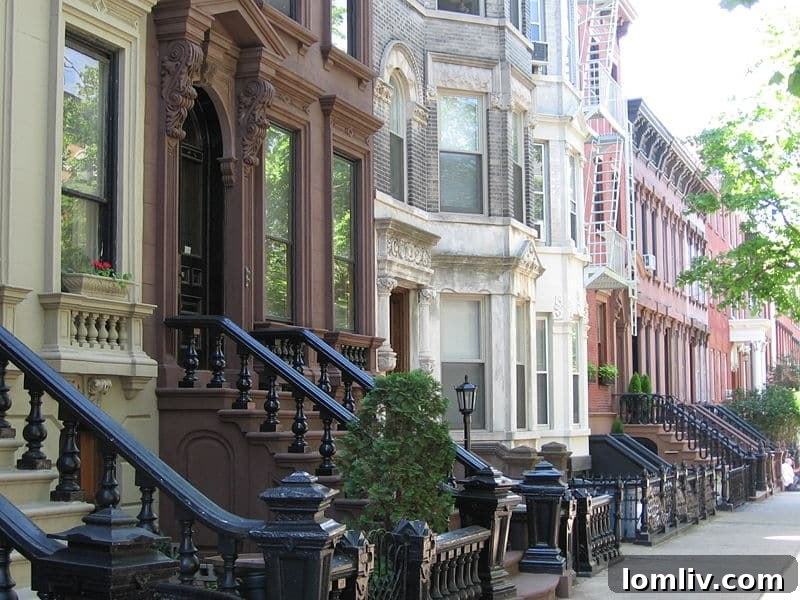 Historic brownstones in Greenpoint, Brooklyn, showcasing traditional urban front stoops and their role in neighborhood interaction