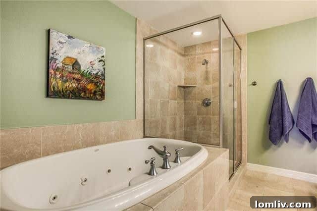 Luxurious master bathroom with ample space in Dallas high-rise
