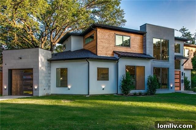Striking exterior of modern home at 9924 Coppedge Lane