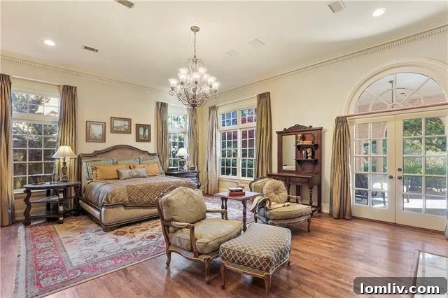 The luxurious master suite, complete with a warming fireplace, a comfortable sitting area, and a private loggia for serene relaxation.