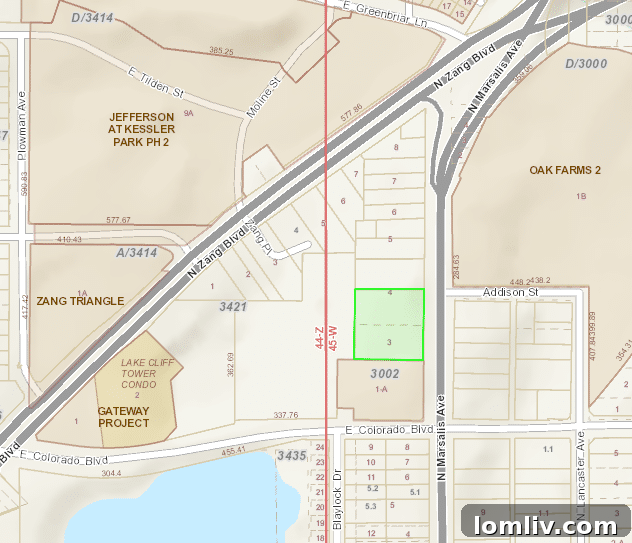 Founders Square Apartments marked in green, with the potential swap parcel in brown