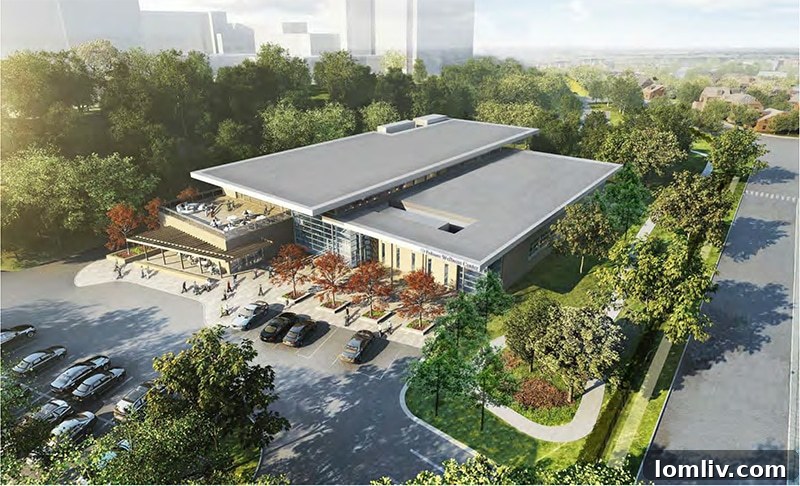 Folsom Wellness Center: Rendering of the proposed expansion, highlighting modern design amidst green space.