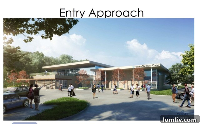 Architectural rendering of the Folsom Wellness Center exterior, view 1.