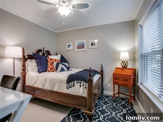 Upstairs bedroom with ample space and bright windows