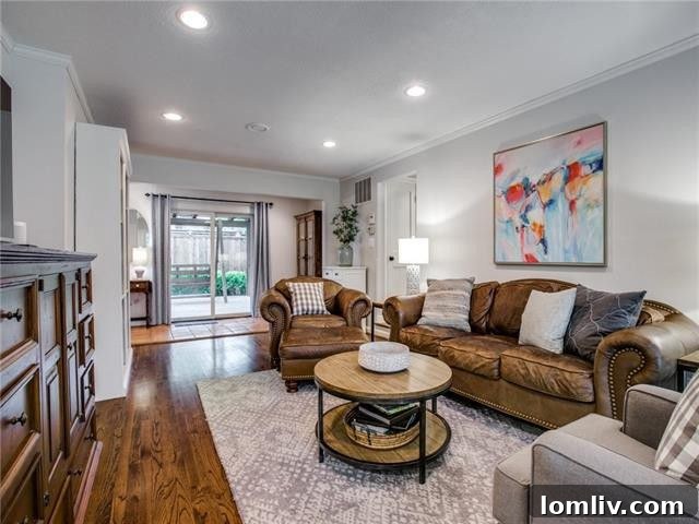 Open concept living and dining space with a view of the kitchen