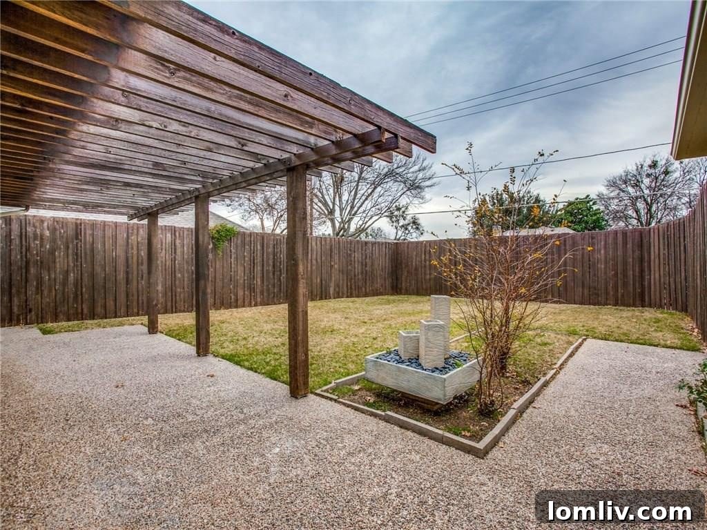 Pergola-Covered Patio and Private Backyard