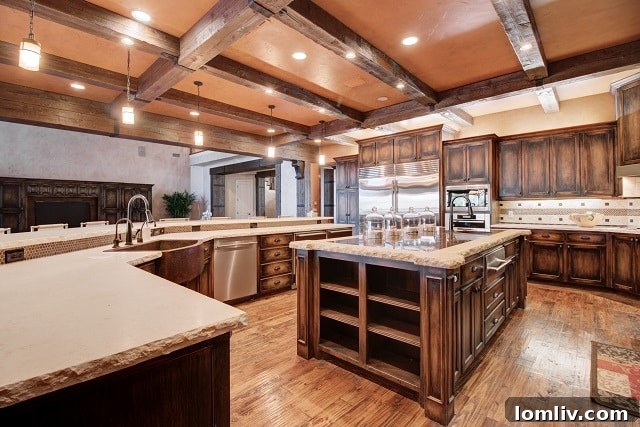 Expansive Kitchen Island with Breakfast Bar and Built-in TV