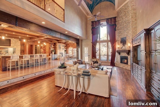 Luxurious Living Room with Two-Story Fireplace