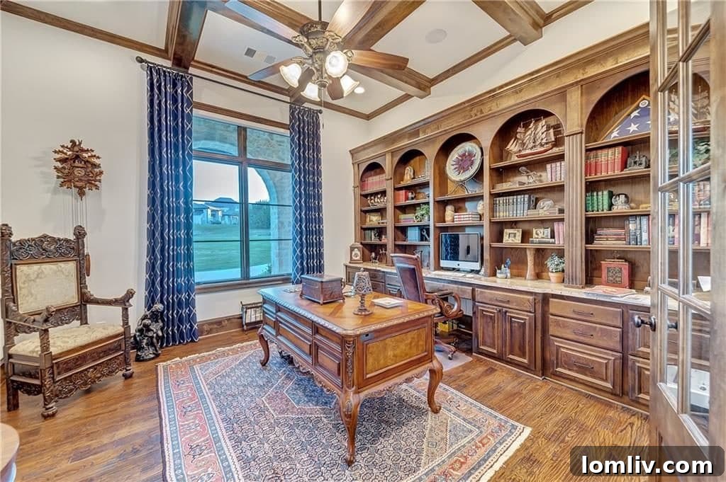 Well-appointed private study or home office with custom built-ins