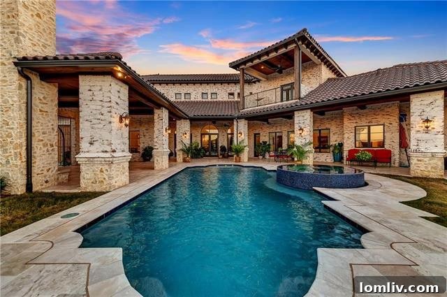 Aerial view of the stunning Fort Worth luxury home, pool, and expansive grounds