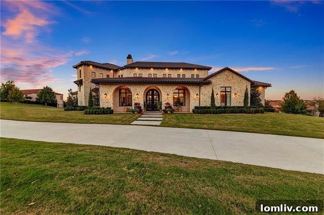 Elegant stone and brick exterior of a custom home in La Cantera, Fort Worth