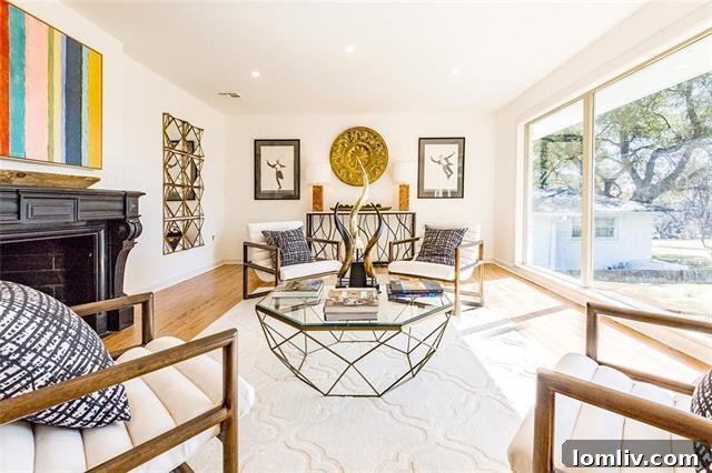 Bright and airy interior living space with contemporary furnishings