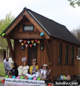 B.A. Norrgard's tiny home, a popular attraction, showcased at an outdoor event.
