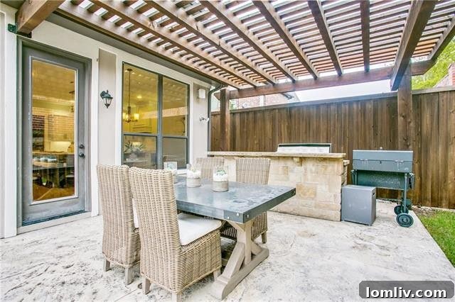 Outdoor Kitchen with Built-in Grill and Pergola-Covered Patio
