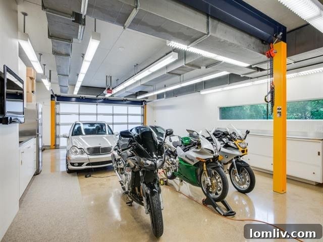 Spacious garage capable of holding six vehicles