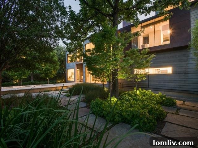 Landscaped pathways and garden elements around the home
