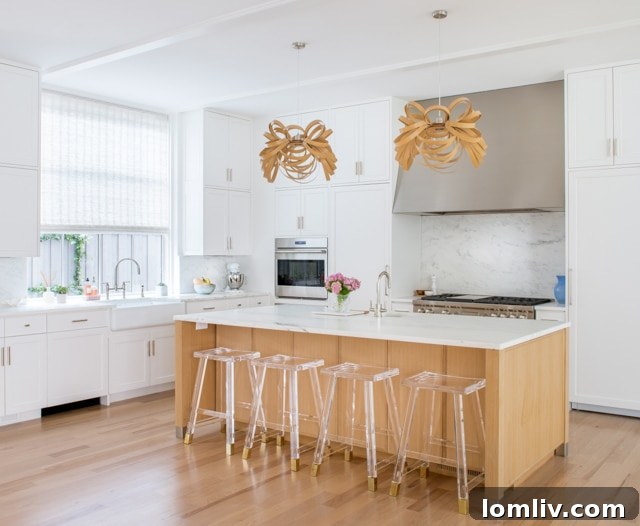 Gourmet kitchen with white oak island and high-end appliances.