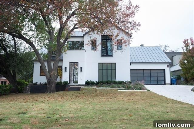 Striking modern exterior of a new construction home in Bluffview, Dallas