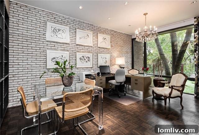 A glimpse of the outdoor brick details extending into the interior