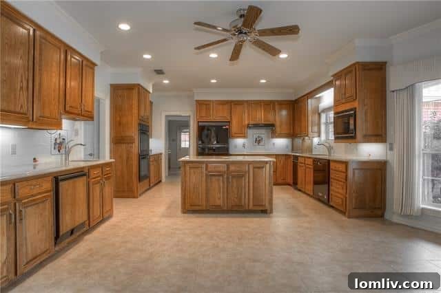 Live Large in Meadows West 7 Well-equipped eat-in kitchen with oak cabinets and ample counter space