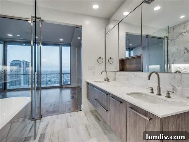 Elegant bathroom with dual vanity and contemporary fixtures