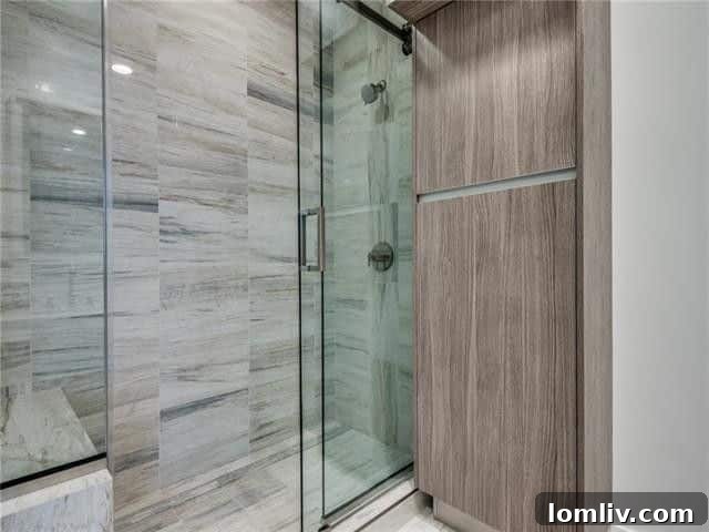 Spacious walk-in shower with high-end tiling