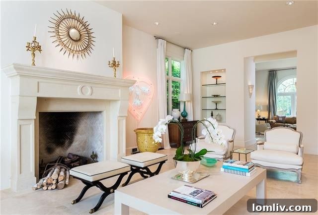 Cozy Den with Fireplace and Artistic Decor