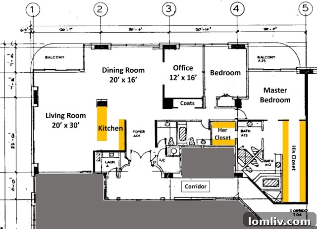Unit A Option 2 floor plan with reoriented kitchen.