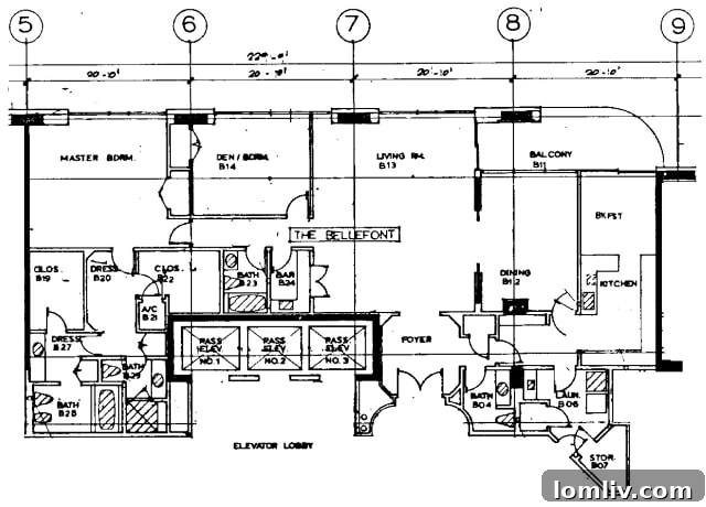Original Unit B floor plan for Claridge penthouse.