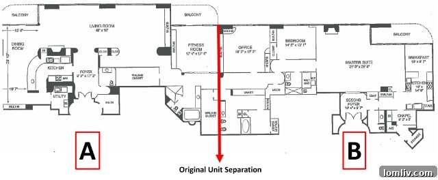 The Claridge 18A/B existing floor plan showing combined units.