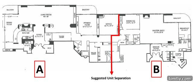 Redrawn dividing line for Claridge unit 18A/B, showing Extended A and Petite B.