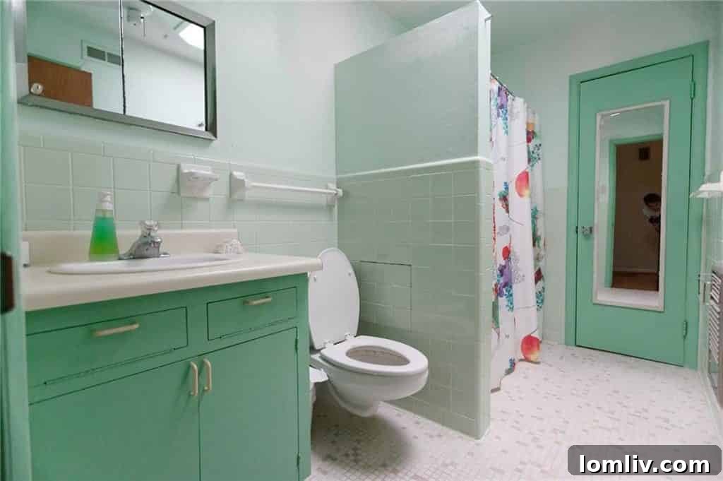 Charming Vintage Green Bathroom Interior, Midcentury Design Inspiration