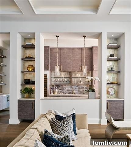 Elegant bar area featuring a custom Turco panel as an artistic focal point
