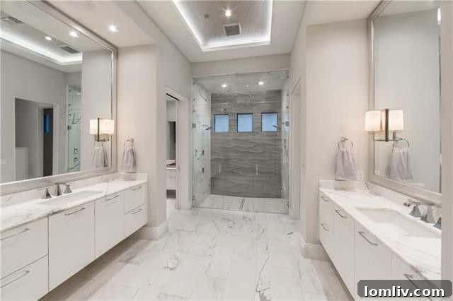 Contemporary walk-in shower with designer tiles and ample space
