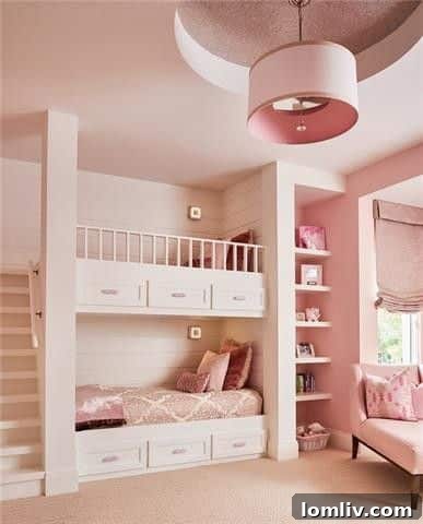 Custom-designed bunk bed in a child's bedroom, featuring unique craftsmanship
