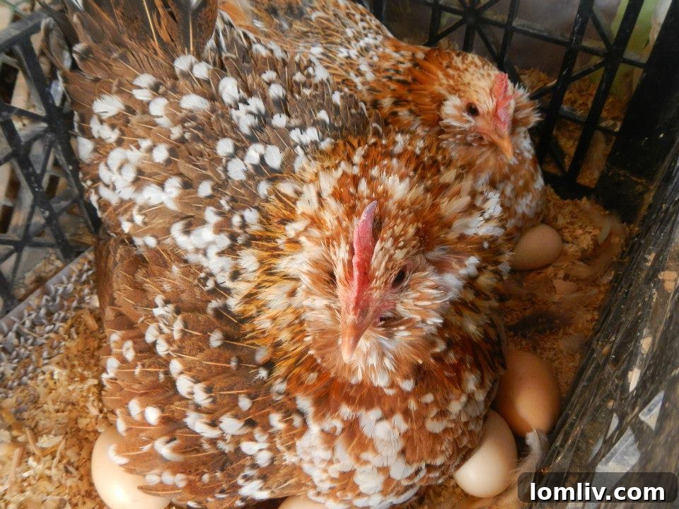 Illustration of a Broody Hen Protecting Her Eggs