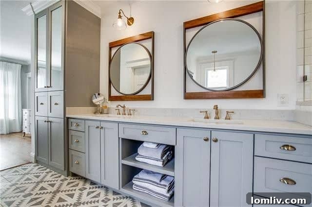 Spa-like ensuite bathroom with a freestanding tub and modern farmhouse design in the master suite