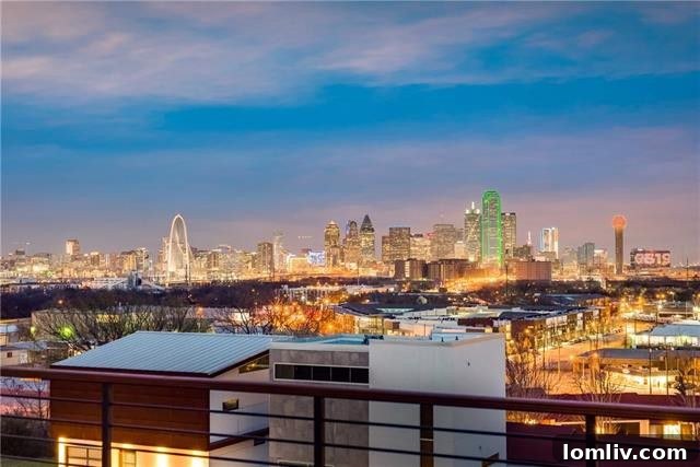 Stunning Dallas skyline view from a modern luxury home at Malone Cliff View