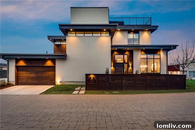 Modern luxury home exterior with expansive windows overlooking Dallas