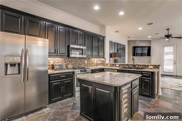 Modern gourmet kitchen with island and dining area