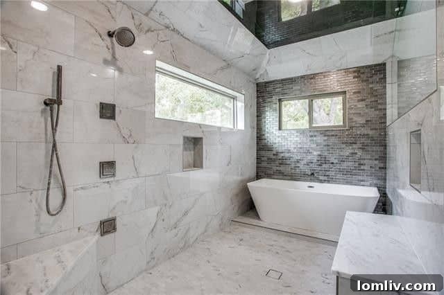 Stylish bathroom with dual vanities and modern fixtures