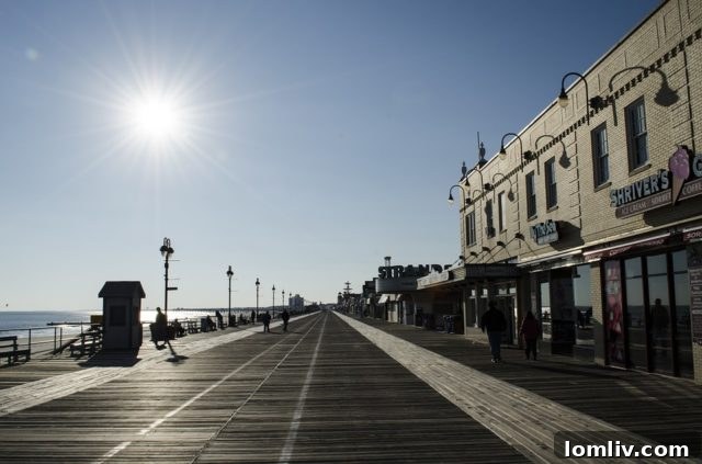 Panoramic view of Ocean City, New Jersey beach and boardwalk