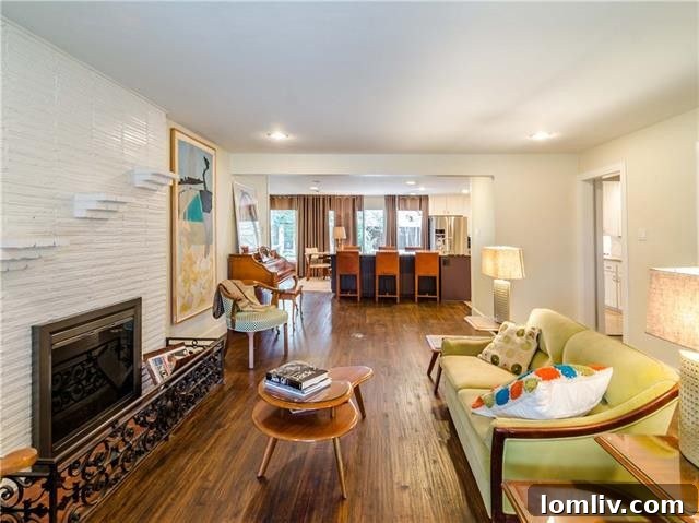 Bright and airy living room designed for entertaining in an Oak Cliff home
