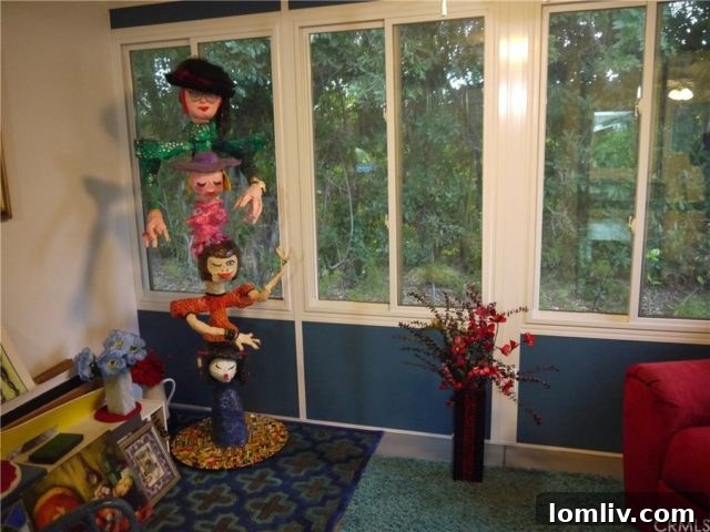 More unconventional art pieces dominating a living space in a Laguna Woods property listing
