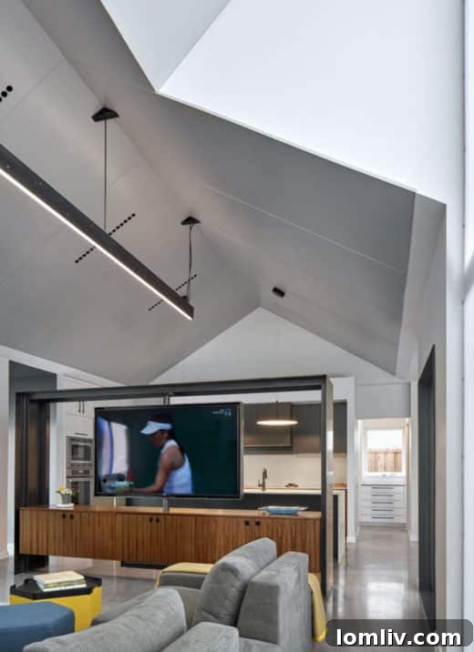Modern architectural home interior with unique lighting