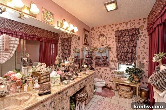 A glimpse into another room, featuring detailed 80s wallpaper and classic decor elements.