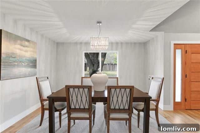 Spacious living room with fireplace and white oak flooring in Dallas ranch