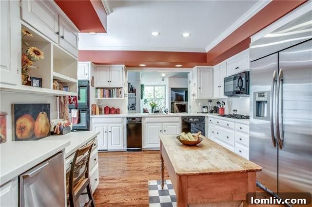 Warm and inviting family room with unique brick flooring in a Dallas Colonial