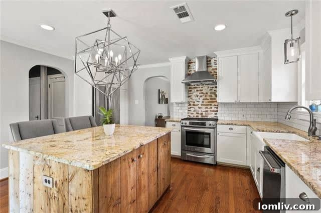 Gourmet kitchen with farm sink and granite counters in Lakewood